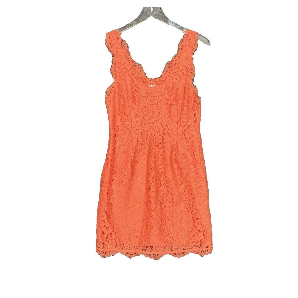 Joie Dress Womens Small Orange Peach Lace Scoop Neck Mini Sleeveless Sheath